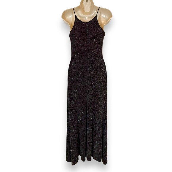 Vintage Slip Dress Gown Formal Goth Black Silver Shimmer Retro Holiday Small - Picture 3 of 9
